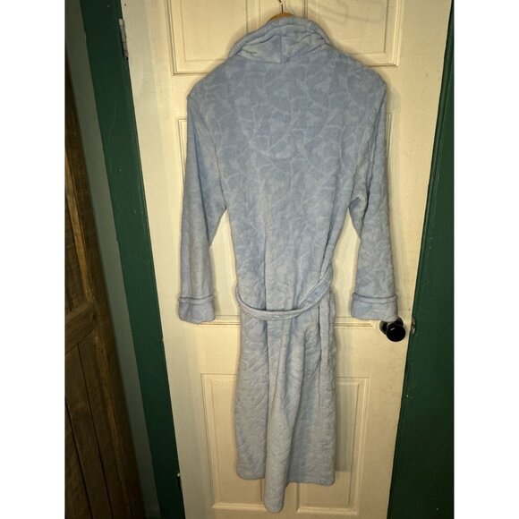 Jasmine Rose Light Blue Fleece Bathrobe Robe M/M Cozy Wrap With Belt & Pockets - Picture 2 of 3